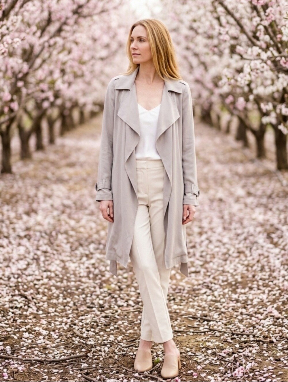 Forever 21 Elegant Cream Women's Cotton Trench Coat